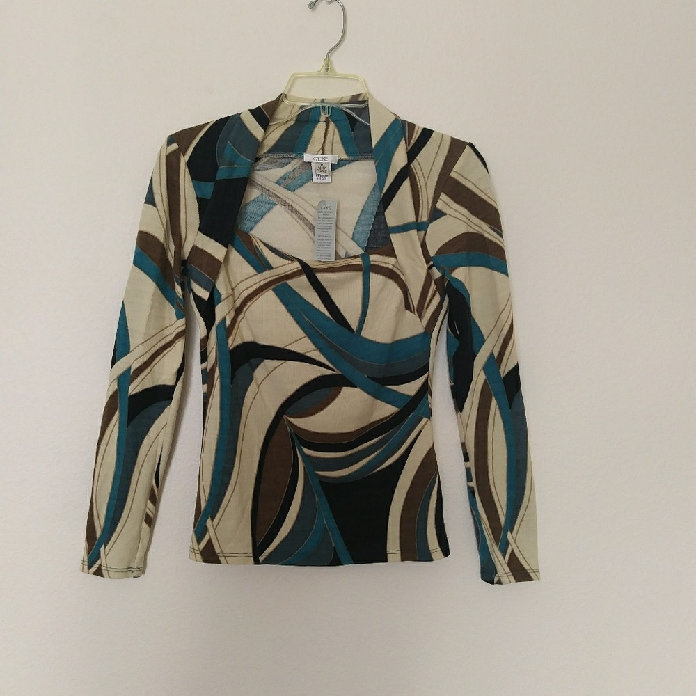 Cache long sleeve multi color geometric top size M